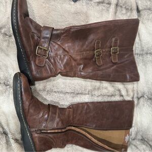 Brown Leather Buckle Boots